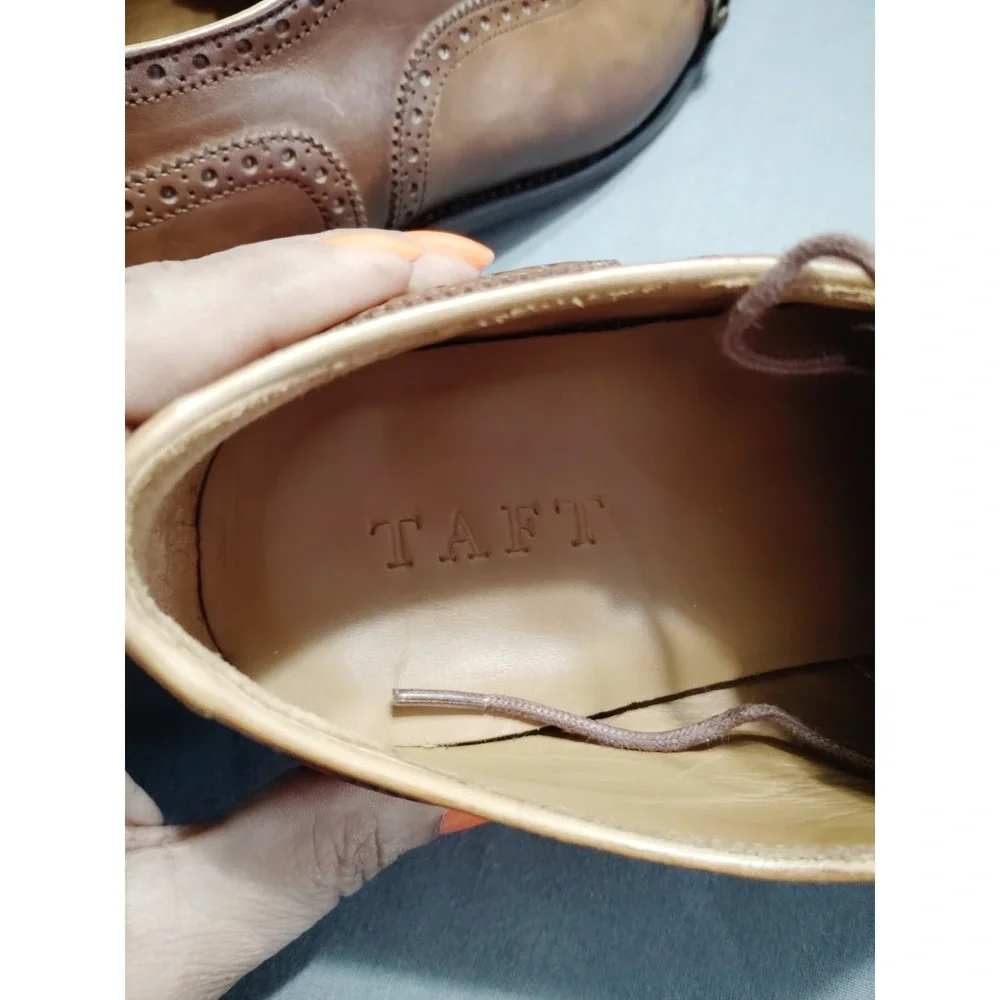 Rare Taft Grail Honey Brown Leather Dress Shoe Men 41 US 8.5 Lace Up Chain Spain